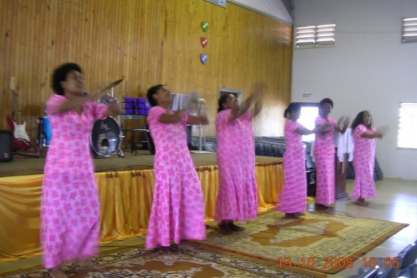 Church ladies with action dance